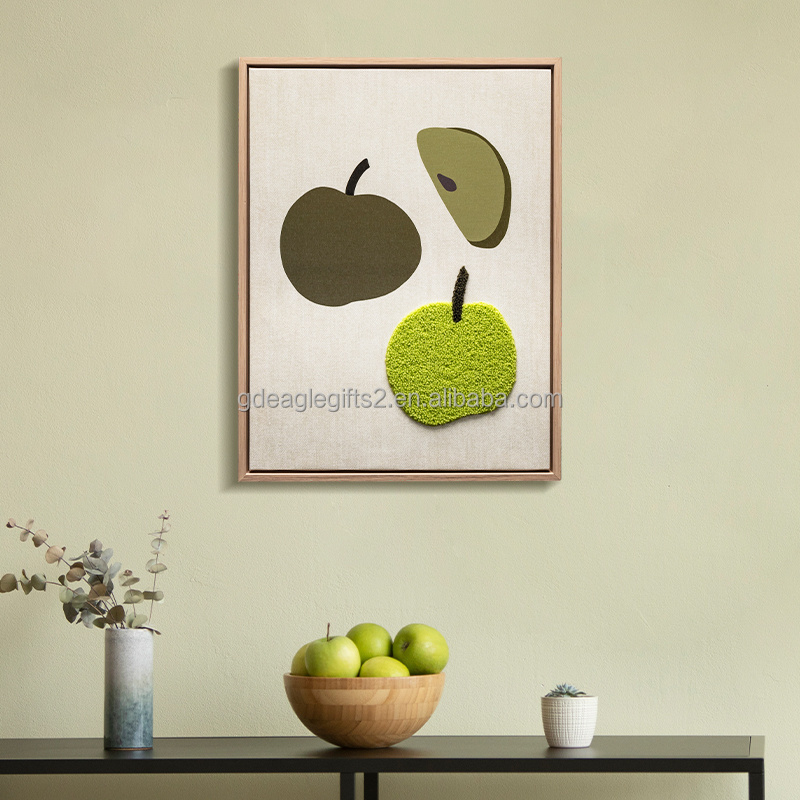 EAGLEGIFTS Home Accessories Decoration 3D Green Apple Textured Tufted Painting Wall Hanging Decor Art Tableau Decorative 3D