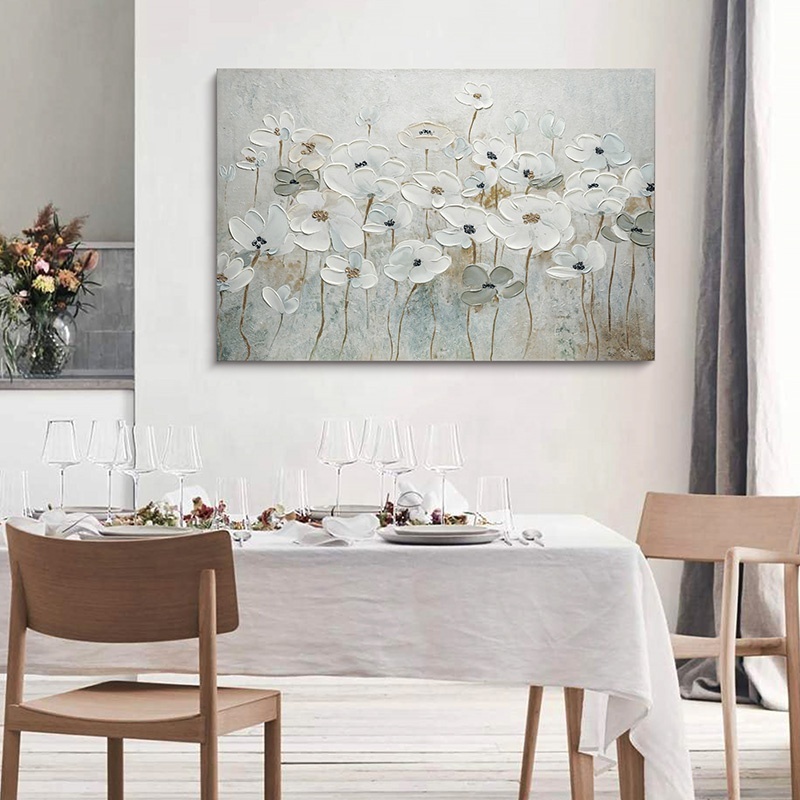 EAGLEGIFTS Classic Natural Landscape Flowers Canvas Oil Paintings Australia 3d White Floral Embossed Painting Sell Online