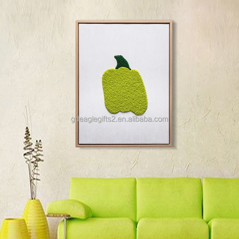 EAGLEGIFTS Home Accessories Decoration 3D Green Apple Textured Tufted Painting Wall Hanging Decor Art Tableau Decorative 3D