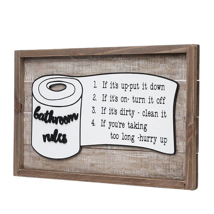 EAGLEGIFTS Funny Rustic Wooden Bathroom Wall Decor Farmhouse Toilet Rules Wall Art Wood Framed Wall Hanging Quote