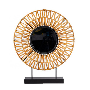 EAGLEGIFTS Home Desktop Art Decorative Rattan Wrap Iron Mirrors Living Room Unique Design Round Mirror for Table Decor