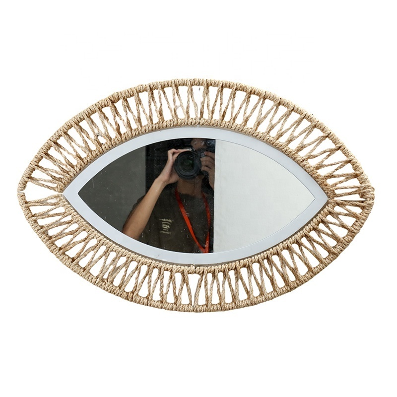 EAGLEGIFTS Home Desktop Art Decorative Rattan Wrap Iron Mirrors Living Room Unique Design Round Mirror for Table Decor