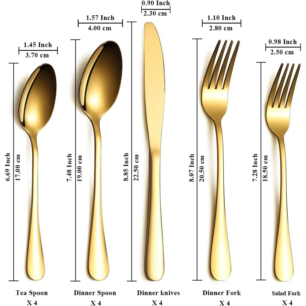 24-PCS Knife Fork Spoon Set Stainless Steel Cutlery Set Wedding Gold Silverware Gold Flatware Stainless Steel with Stand Besteck