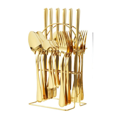 24-PCS Knife Fork Spoon Set Stainless Steel Cutlery Set Wedding Gold Silverware Gold Flatware Stainless Steel with Stand Besteck