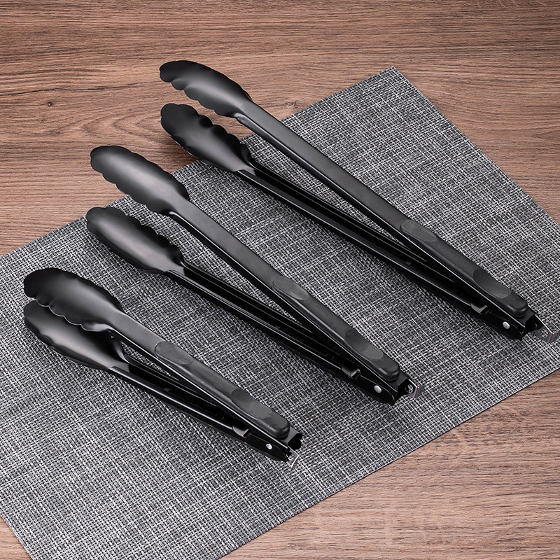 High Quality Anti-slip Stainless Steel Handle Black Silverware With Lock Kitchen Tongs Kitchen Cutlery Food Tongs