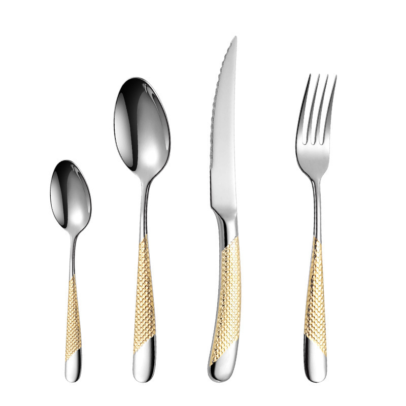 Hot Sale Gold Cutlery Set Stainless Steel Knife Fork Spoon Gold Silverware Metal Flatware Set For Wedding Star Diamond Handles