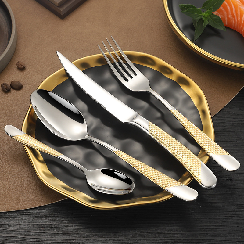 Hot Sale Gold Cutlery Set Stainless Steel Knife Fork Spoon Gold Silverware Metal Flatware Set For Wedding Star Diamond Handles