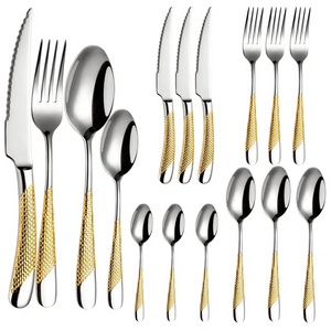 Hot Sale Gold Cutlery Set Stainless Steel Knife Fork Spoon Gold Silverware Metal Flatware Set For Wedding Star Diamond Handles