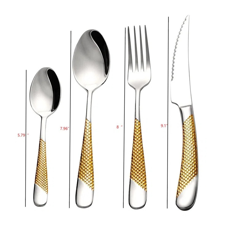 Hot Sale Gold Cutlery Set Stainless Steel Knife Fork Spoon Gold Silverware Metal Flatware Set For Wedding Star Diamond Handles