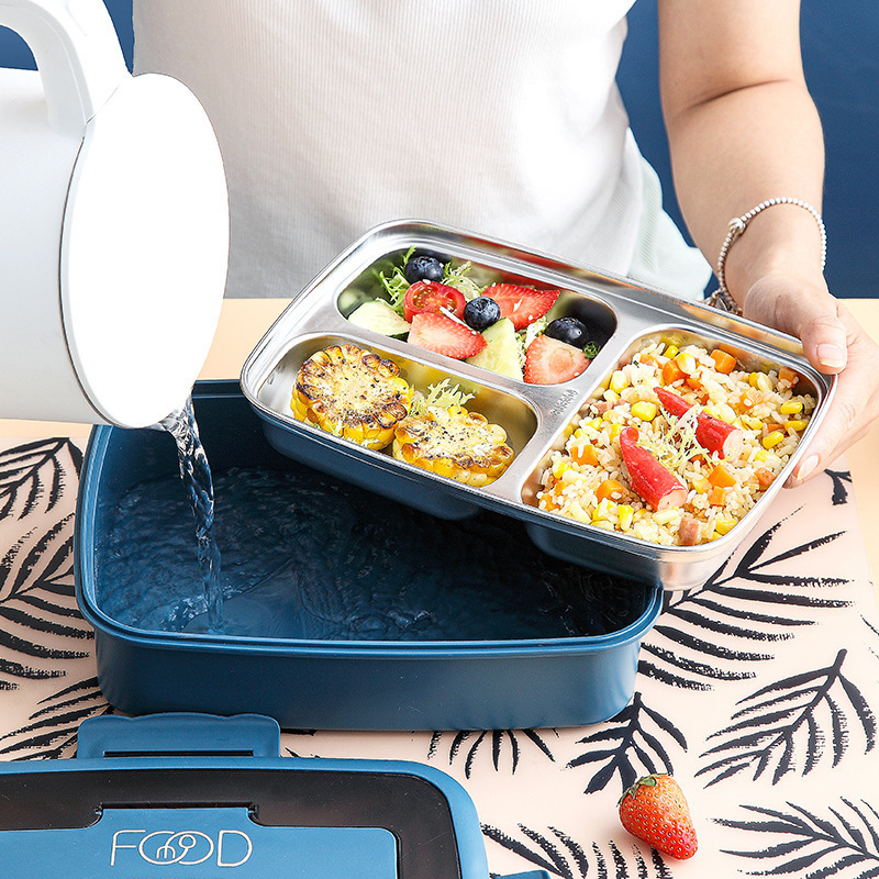 Student Portable 304 Stainless Steel Insulated Sealed Separated Lunch Box Heatable Leak Proof Lunch Bento Box With Tableware Set