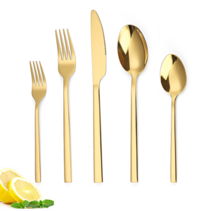 Bulk Gold Knife Fork Spoon Cutlery Set Stainless Steel Square Handle Flatware Silverware Set Gold Silverware Set Metal Flatware