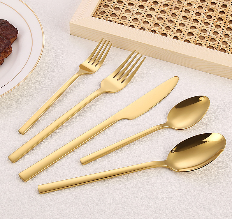 Bulk Gold Knife Fork Spoon Cutlery Set Stainless Steel Square Handle Flatware Silverware Set Gold Silverware Set Metal Flatware