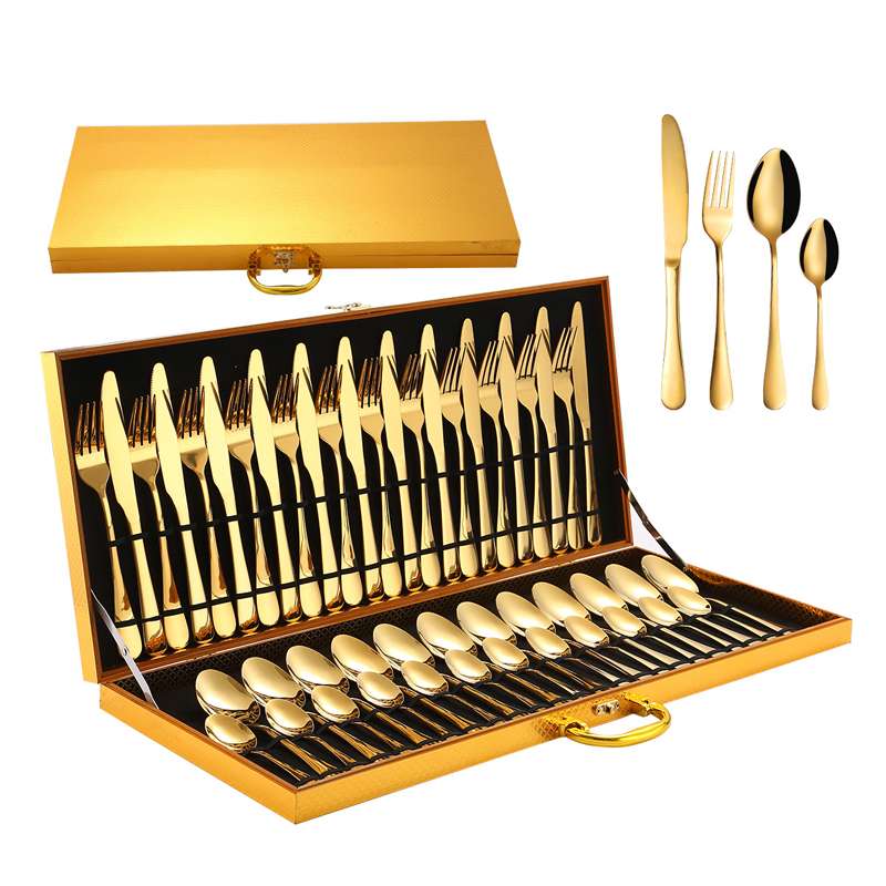 36-PCS Home Wedding Sterling Silver CutleryStainless Steel Luxury European Gift Box 410 Spoon Fork Knife