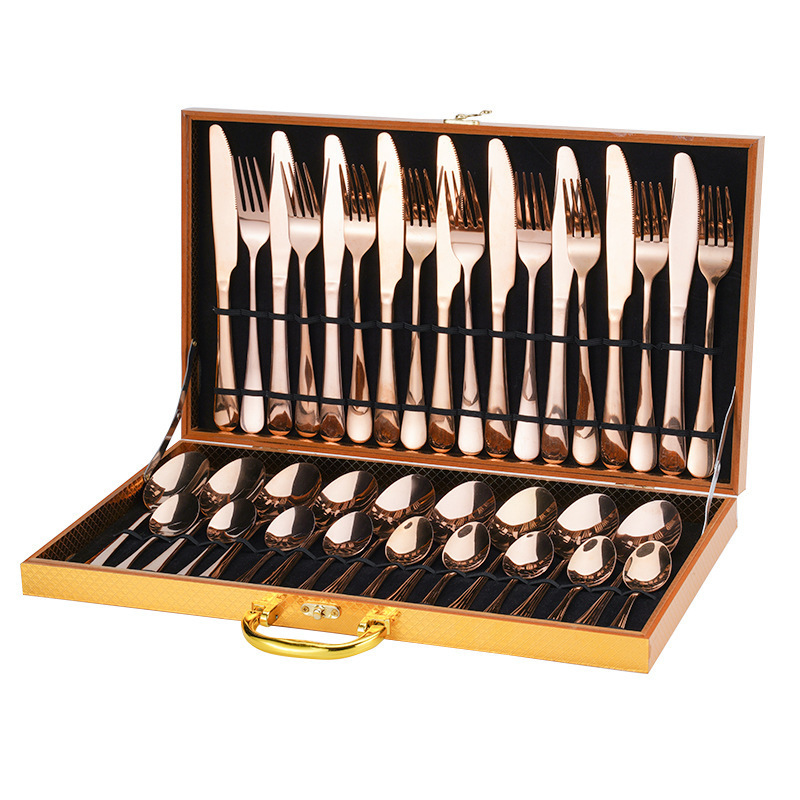 36-PCS Home Wedding Sterling Silver CutleryStainless Steel Luxury European Gift Box 410 Spoon Fork Knife