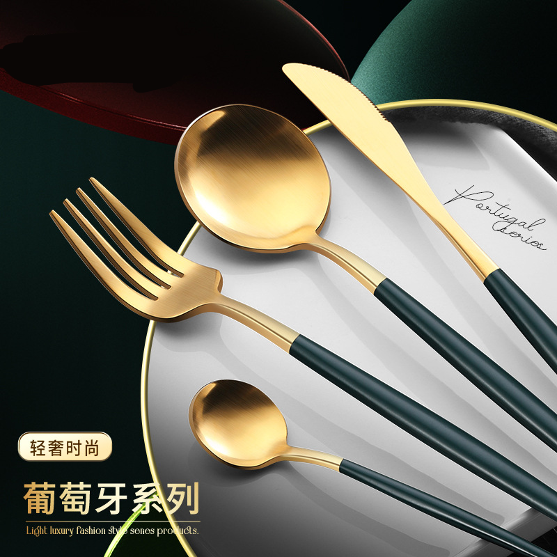 Stainless Steel Silverware Handle And Gold Plated Cutlery Set Tea Spoon Fork Knife Chopsticks wedding flatware