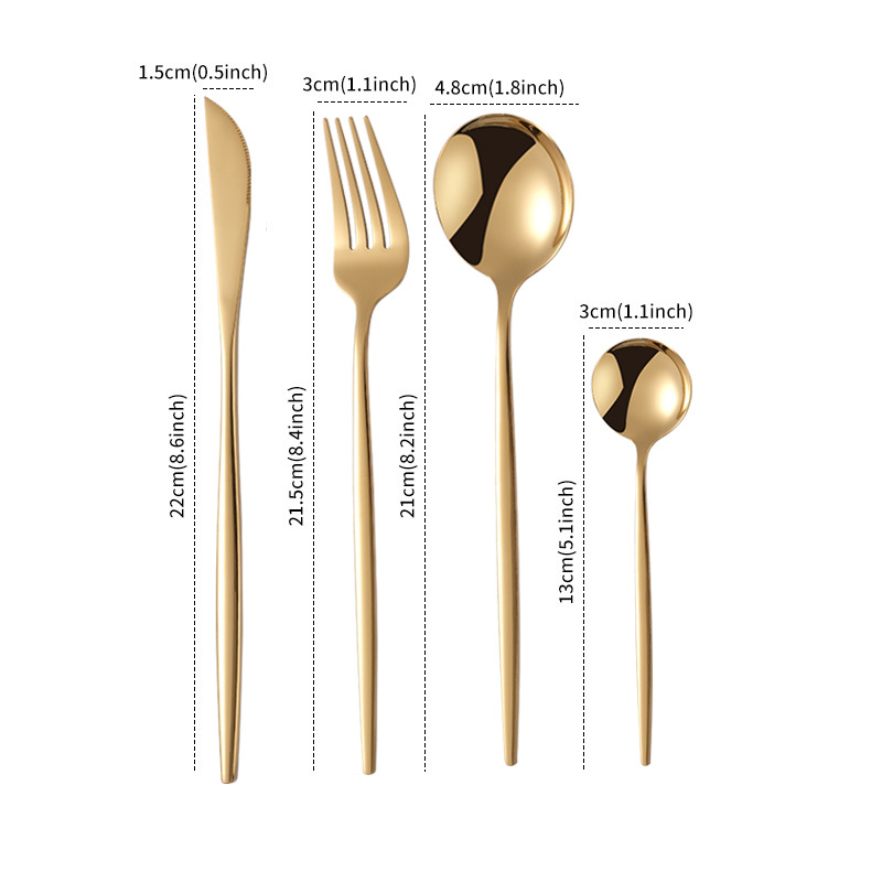 Gold Cutlery Set Colorful Portugal 4 Pieces Stainless Steel Cutlery Sets Dinner Knife Table Fork Tea Spoon Flatware Set