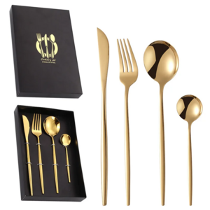 Gold Cutlery Set Colorful Portugal 4 Pieces Stainless Steel Cutlery Sets Dinner Knife Table Fork Tea Spoon Flatware Set