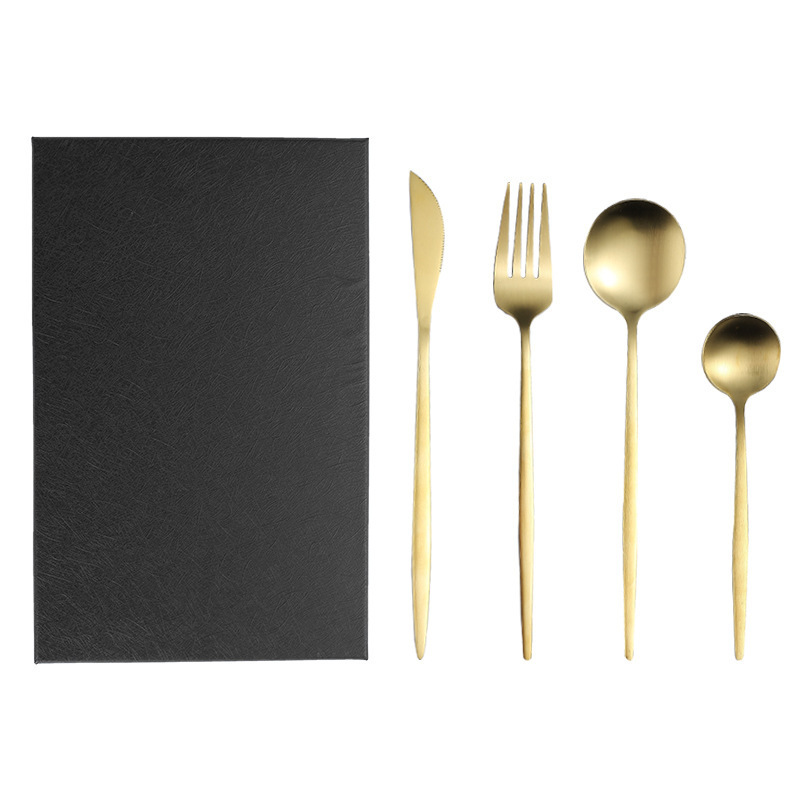 Hot Selling New Style Golden Stainless Steel Cutlery 4pcs Set Portugal Silverware Party Flatware