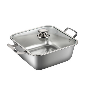 Stainless Steel Square Pot Large Capacity Thickened Soup Two-flavor Hot Pot Big Cooking Pot Kitchen Cookware