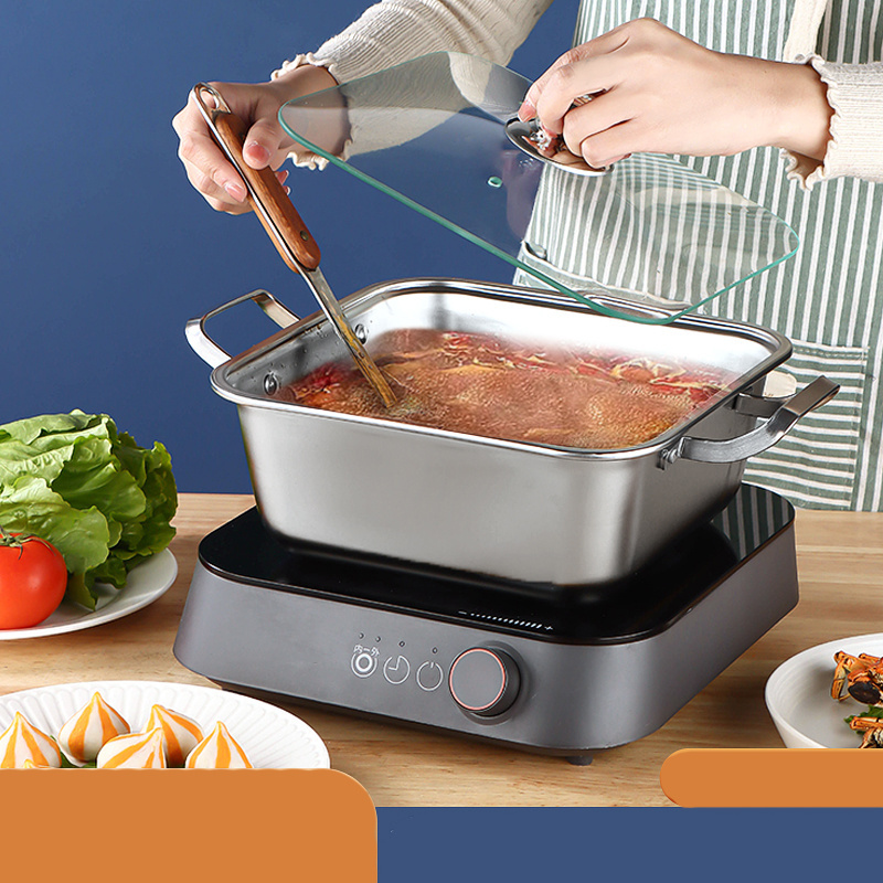 Stainless Steel Square Pot Large Capacity Thickened Soup Two-flavor Hot Pot Big Cooking Pot Kitchen Cookware