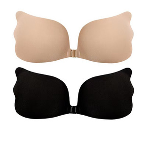 Frontless Sticky Lift Backless Wireless Strapless Cupless Sexy Push Up Bra For Women Wing Shape Adhesive Invisible Bra