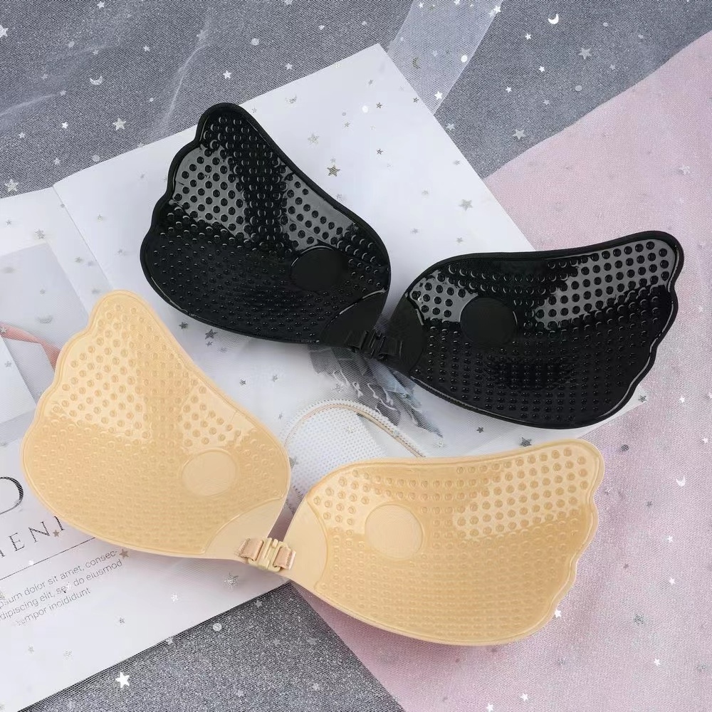 Frontless Sticky Lift Backless Wireless Strapless Cupless Sexy Push Up Bra For Women Wing Shape Adhesive Invisible Bra