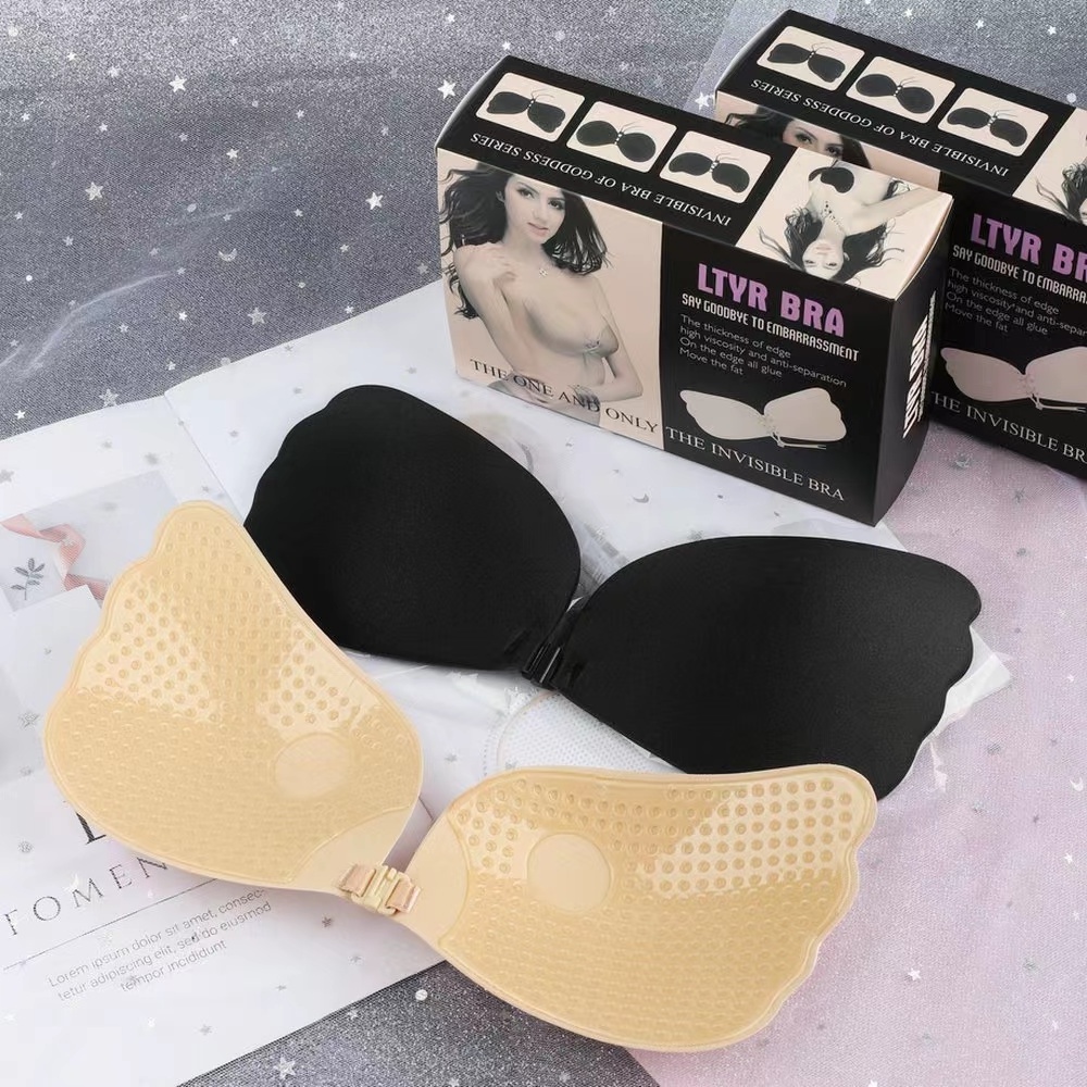 Frontless Sticky Lift Backless Wireless Strapless Cupless Sexy Push Up Bra For Women Wing Shape Adhesive Invisible Bra