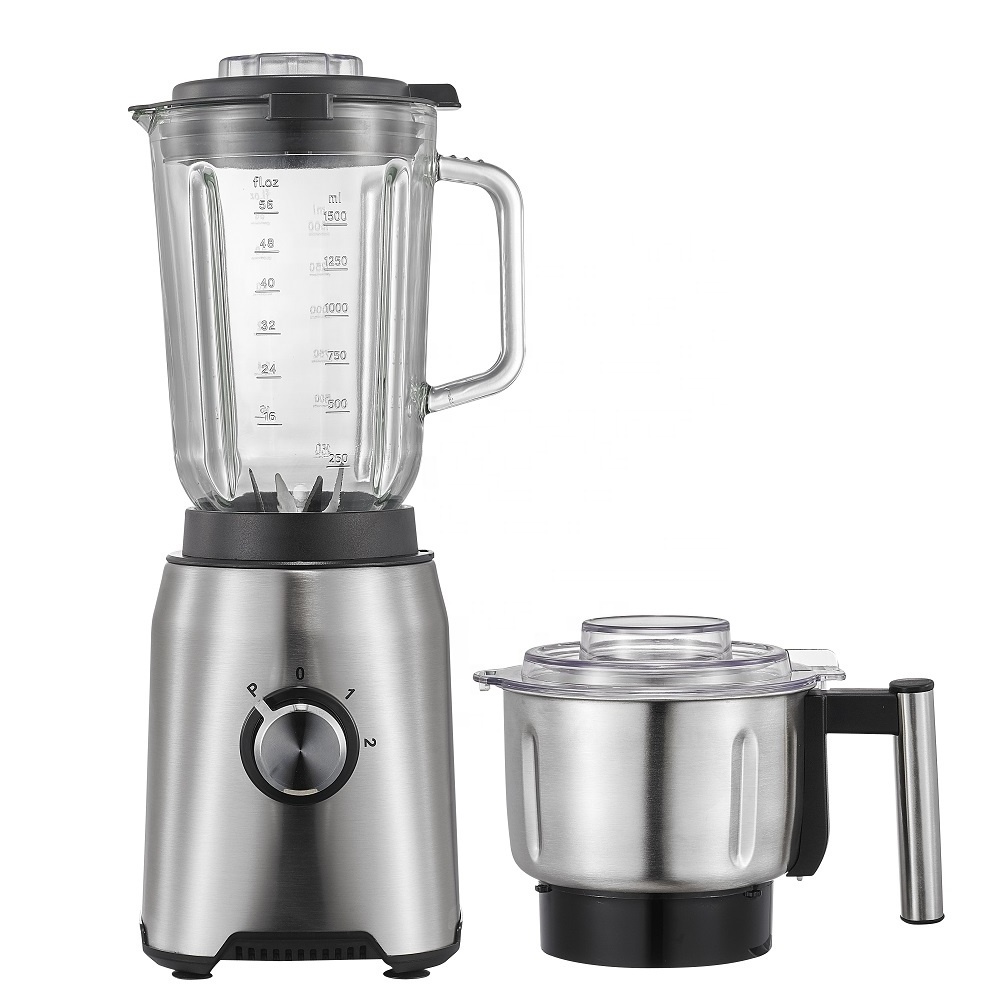 1000W Ice-crushing High Speed Stainless Steel Blender with 1.5L Glass Jug and Big Stainless Steel Coffee Grinder