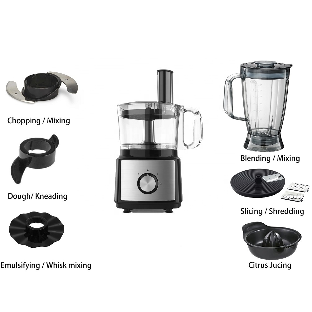 Food Processor Slicer Shredder Dough Mixer Emulsifier Juicer Blender Blender Jar 750W 8 in 1 with 2L Bowl 1.8L Electric 750 220