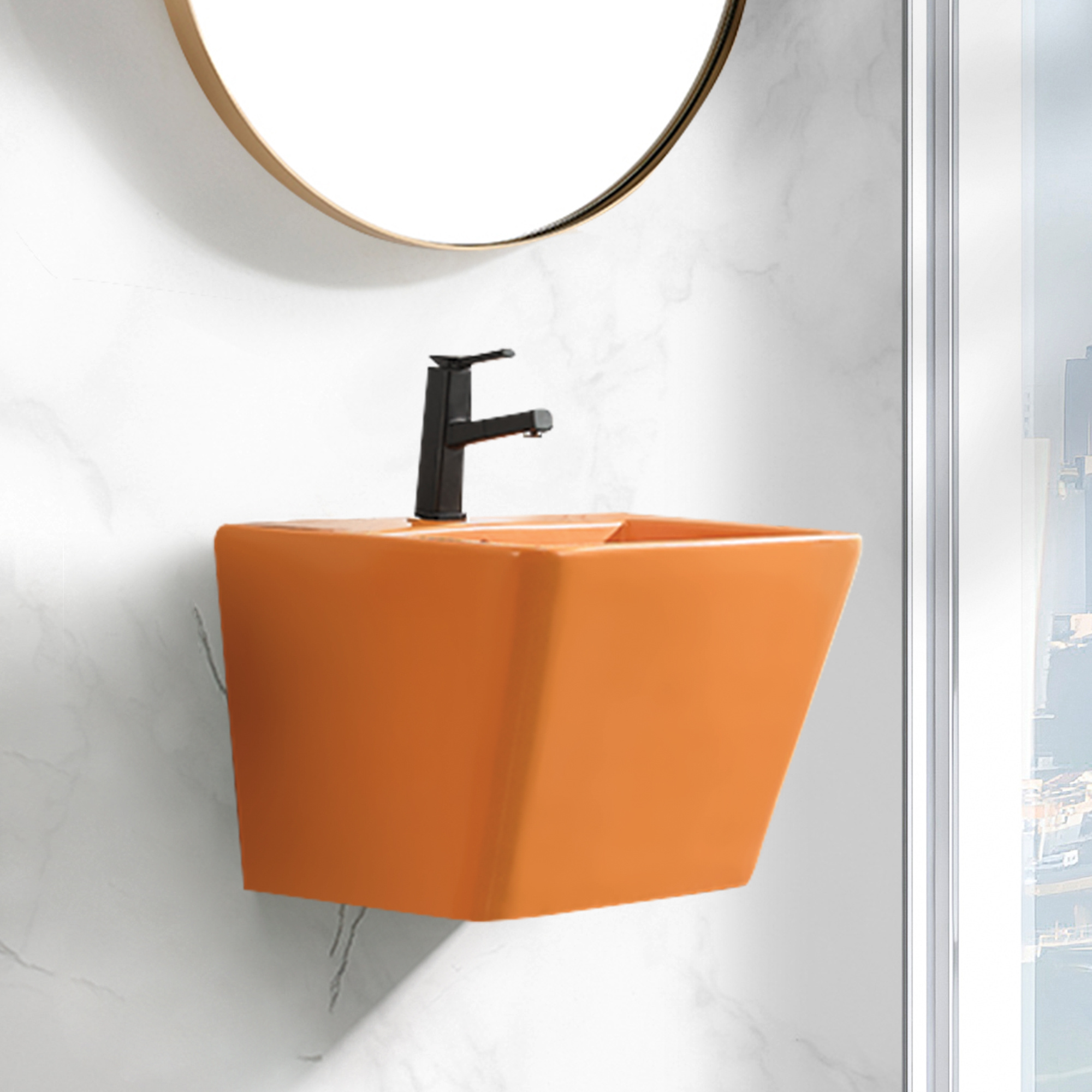 Matt color ceramic luxury wall hung bathroom sinks wash basin