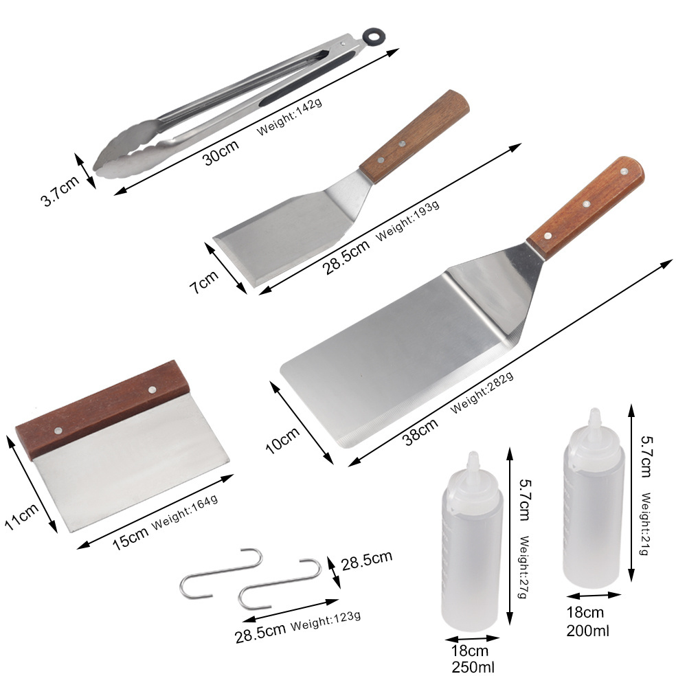 Griddle accessories stainless steel bbq Spatulas grill scraper Griddle Spatula Set with food tongs