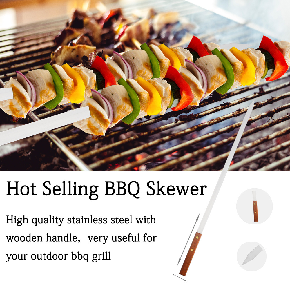 bbq grills Large Flat Barbecue metal Stainless Steel kebab skewers with long handle