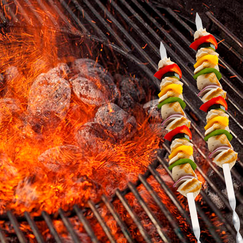 Barbecue 6 PCS portable stainless steel wooden handle bbq grill skewer Shish kebab Stick Set