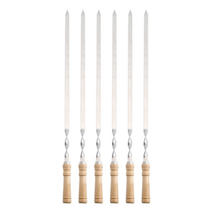 Barbecue 6 PCS portable stainless steel wooden handle bbq grill skewer Shish kebab Stick Set