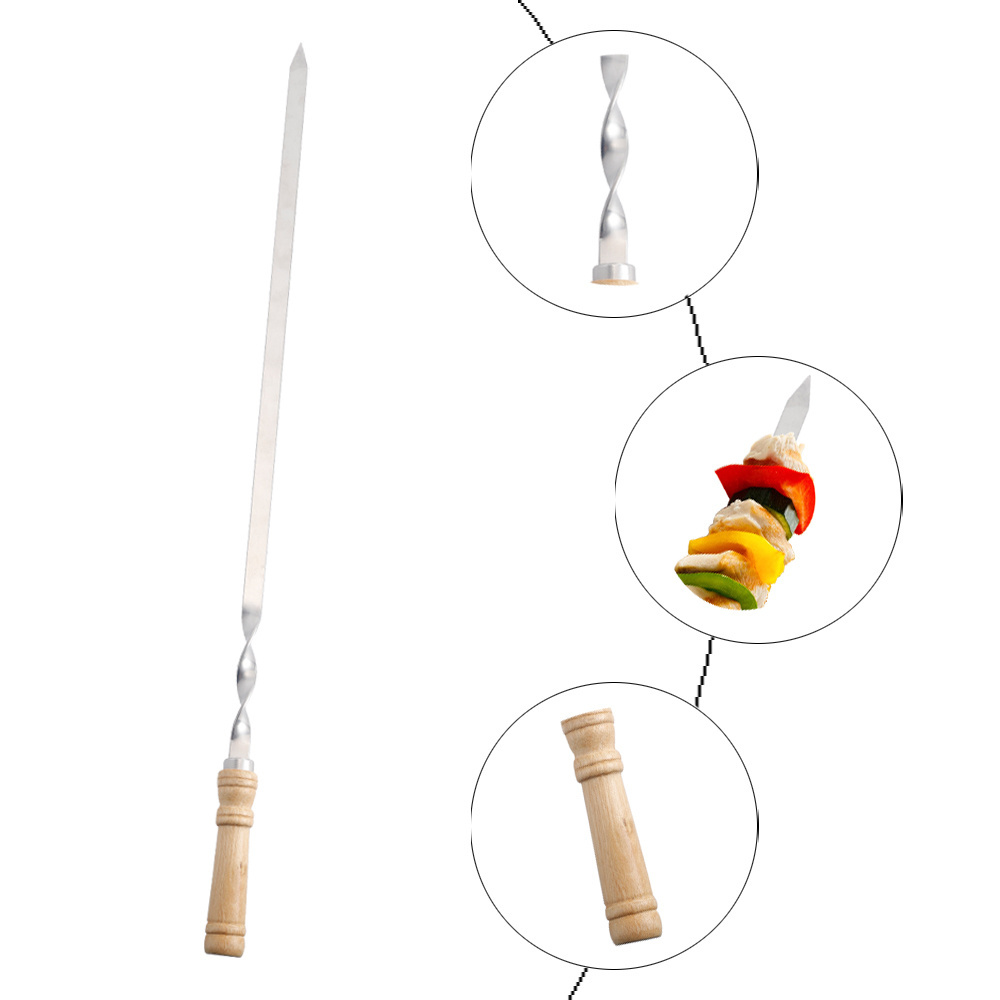 Barbecue 6 PCS portable stainless steel wooden handle bbq grill skewer Shish kebab Stick Set