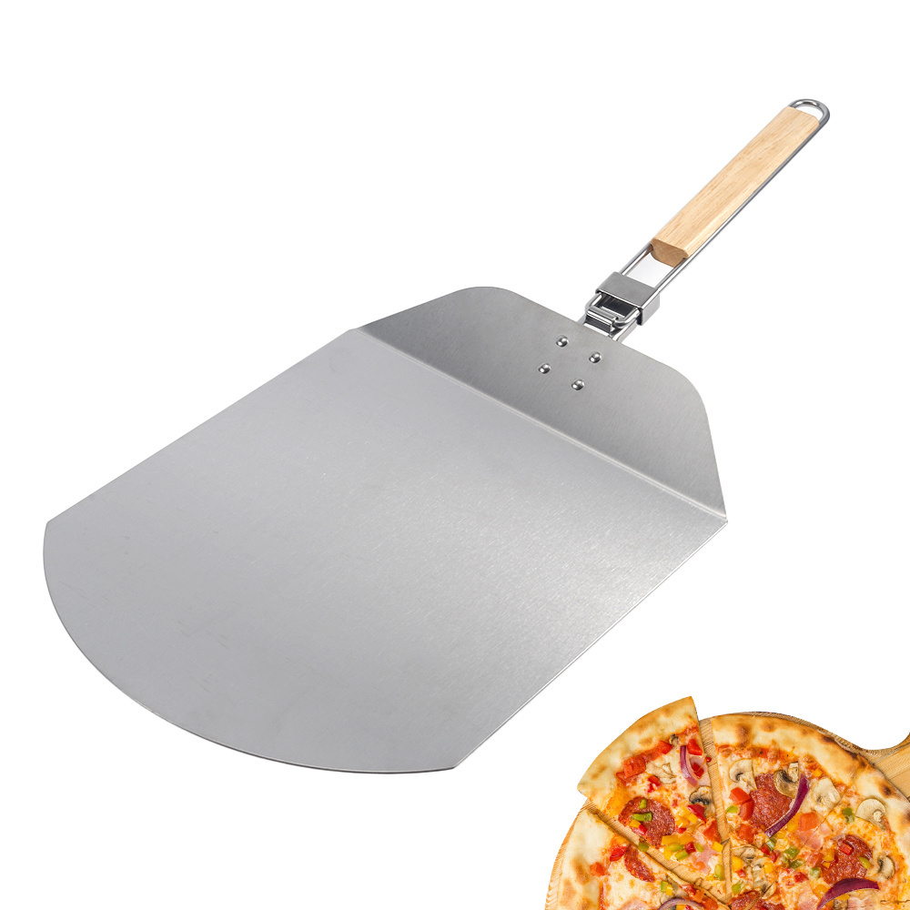 New design baking tools Stainless Steel Pizza cake Shovel peel With wooden folding Handle