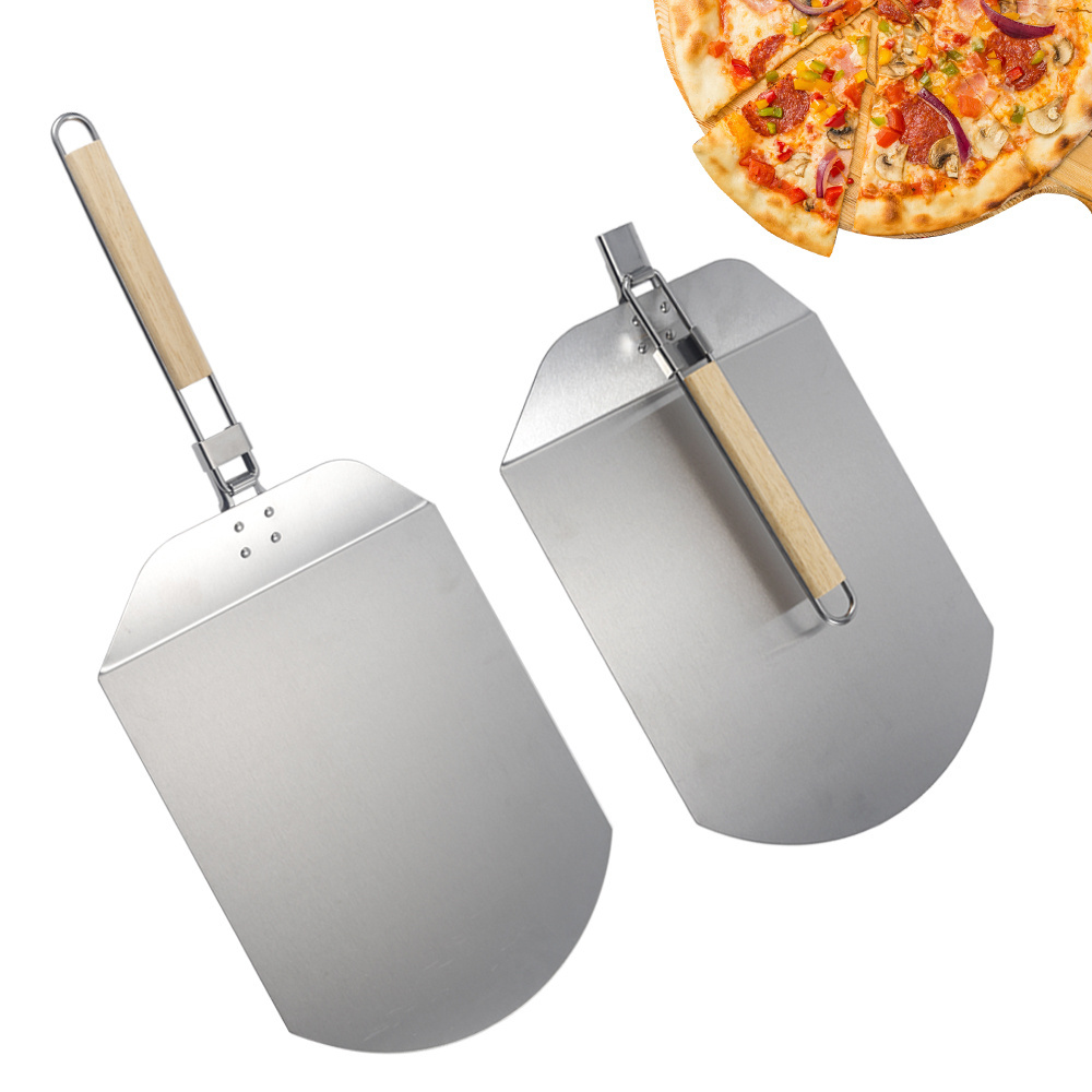 New design baking tools Stainless Steel Pizza cake Shovel peel With wooden folding Handle