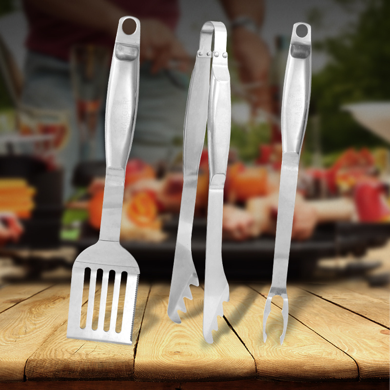 Heavy duty 3 piece stainless steel barbecue bbq tool set bbq grilling tools