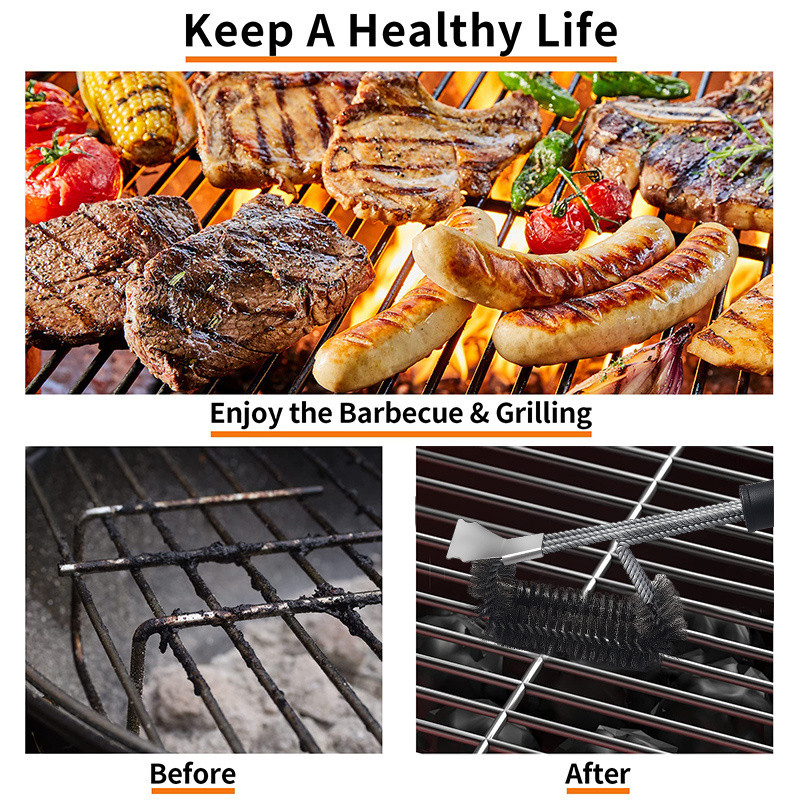 bbq accessories wire stainless steel 3-in-1 grill cleaning bbq cleaning grill brush for barbecue