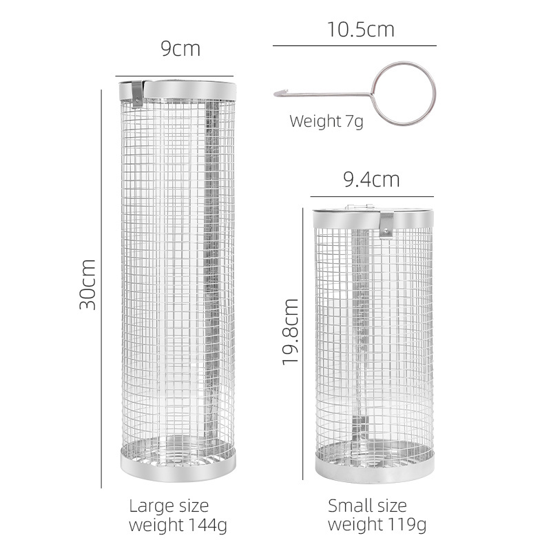 bbq portable 304 stainless steel round rolling grilling baskets for outdoor grilling