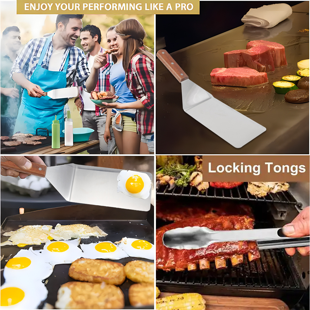 Griddle accessories stainless steel bbq Spatulas grill scraper Griddle Spatula Set with food tongs