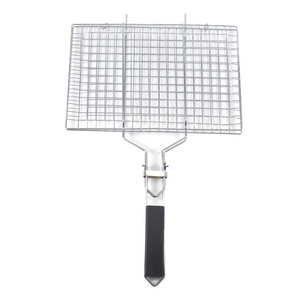 Non Stick large Stainless Steel flat bbq Grill Basket grill net basket with handle for outdoor grilling