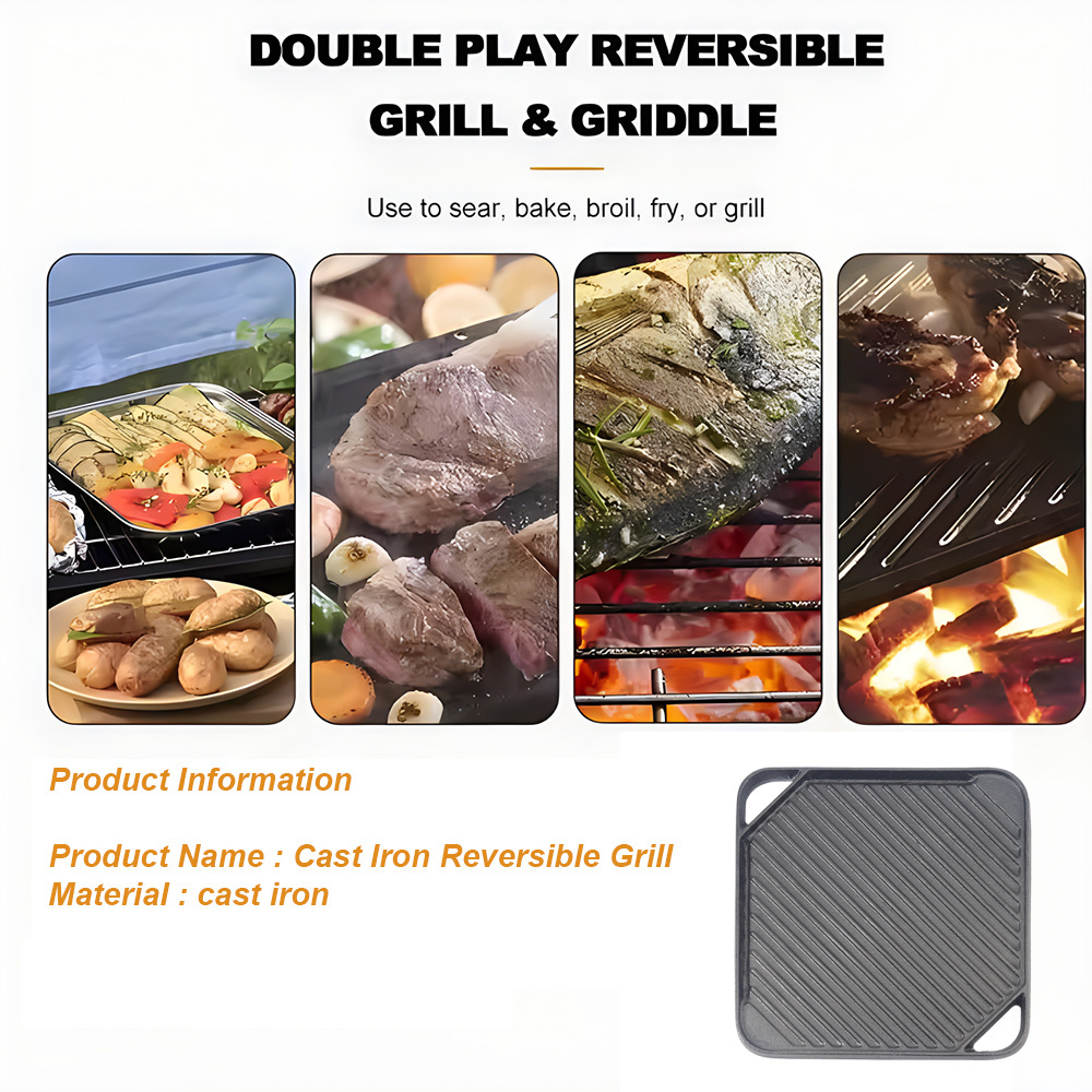 Heavy Duty Roasting Bbq Grill Griddle square Flat Griddle pan grill plate for Gas Stove Cast Iron fry Pan