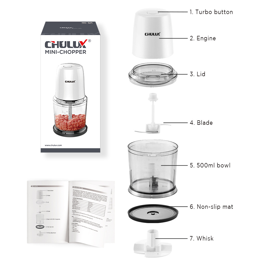 Chulux Food Processor Small Electric Food Chopper for Vegetables Meat Fruits, Nuts 2 Speed Mini Food Processor With Sharp Blades