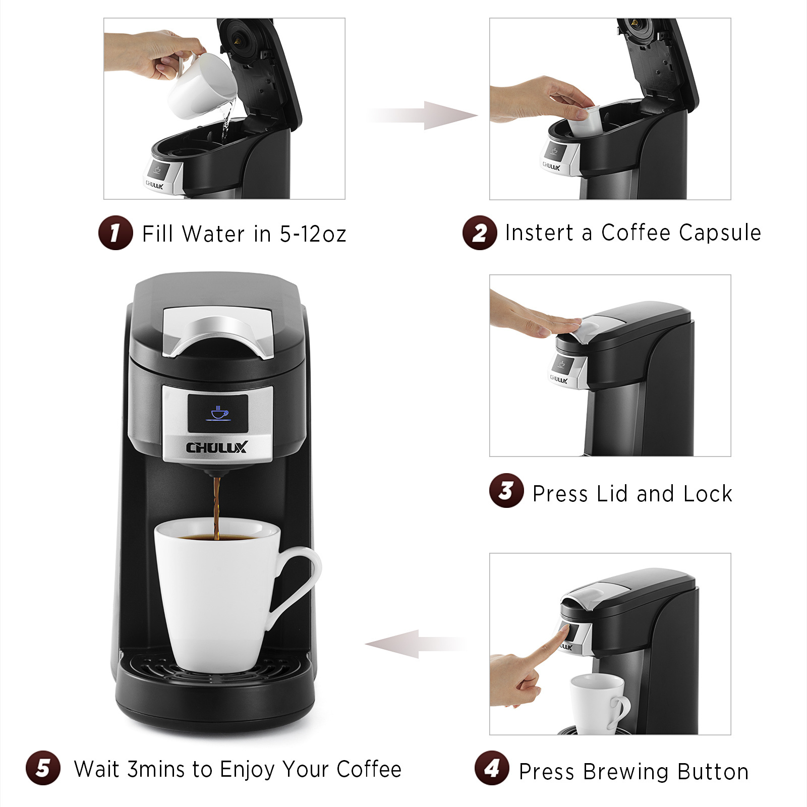 Chulux Hot Selling 3.5 Bar  Small Spaces Single Cup Coffee Machine Portable K-Cup Coffee Maker