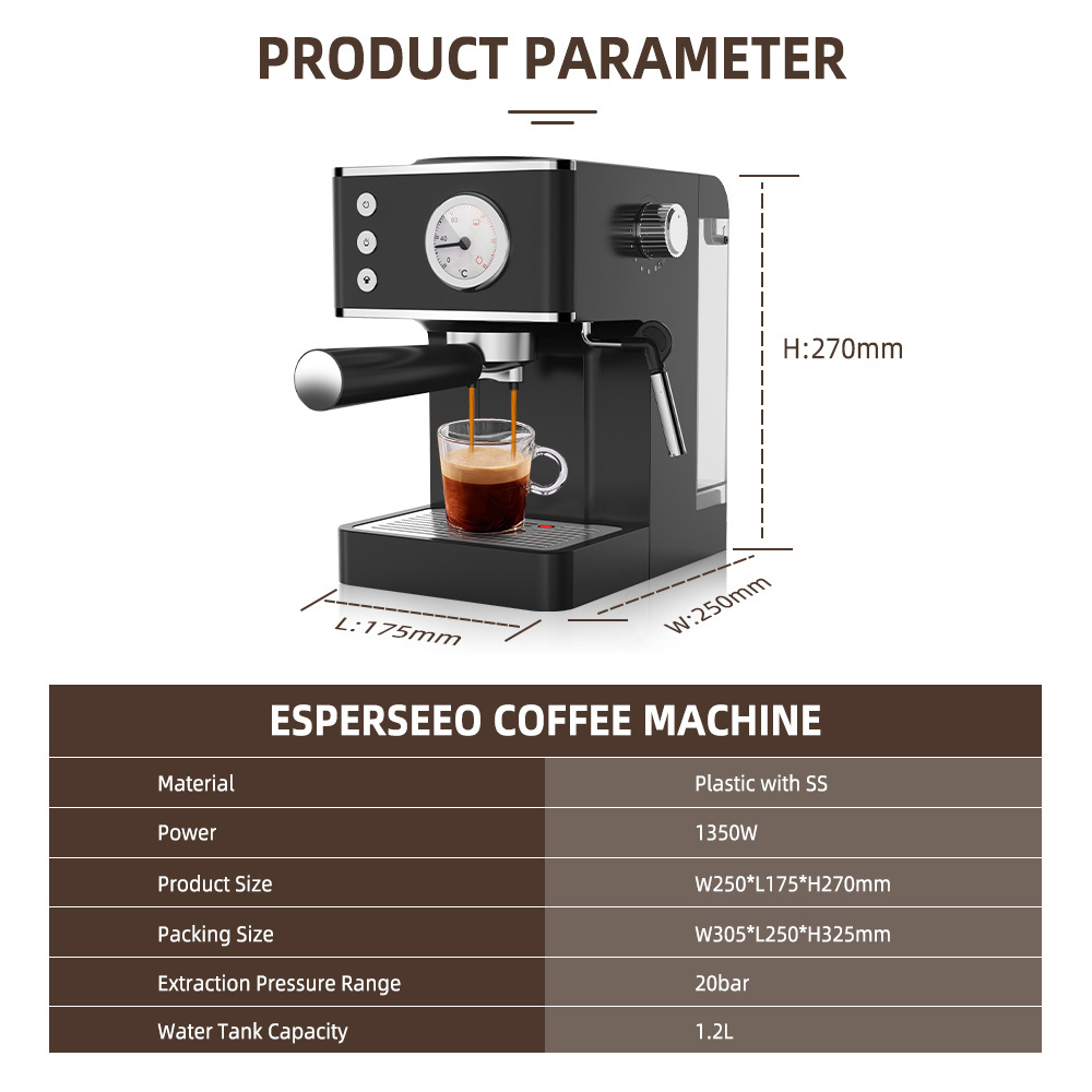 20-bar Espresso Coffee Machine with a 2-in-1 Coffee Maker and Milk  frother