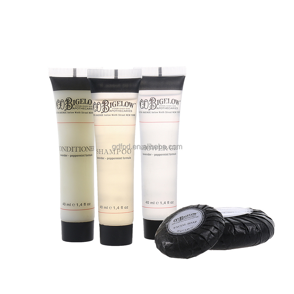 OEM European Brands Custom Disposable Hotel Shampoo and Soap Bathroom Amenities Toiletries Set with Clear Tube Packaging