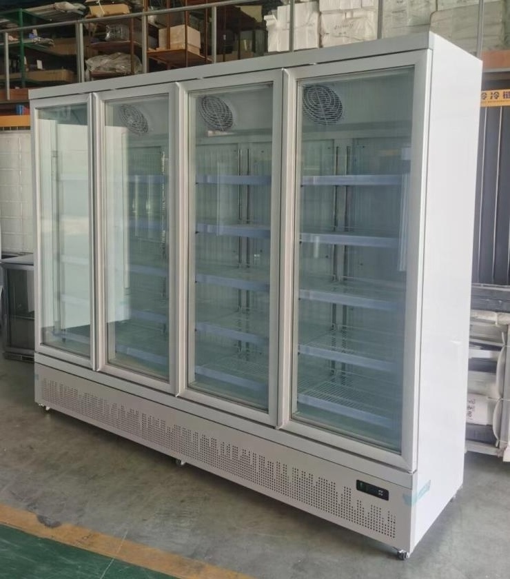 4 Glass door upright display freezer Supermarket vertical deep freezer Sliding door upright freezer