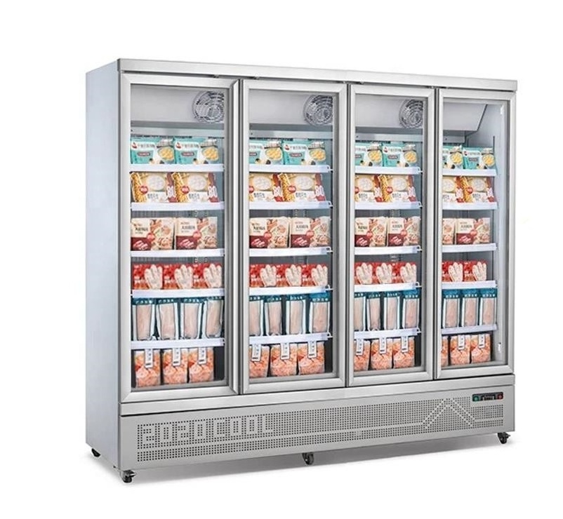 4 Glass door upright display freezer Supermarket vertical deep freezer Sliding door upright freezer