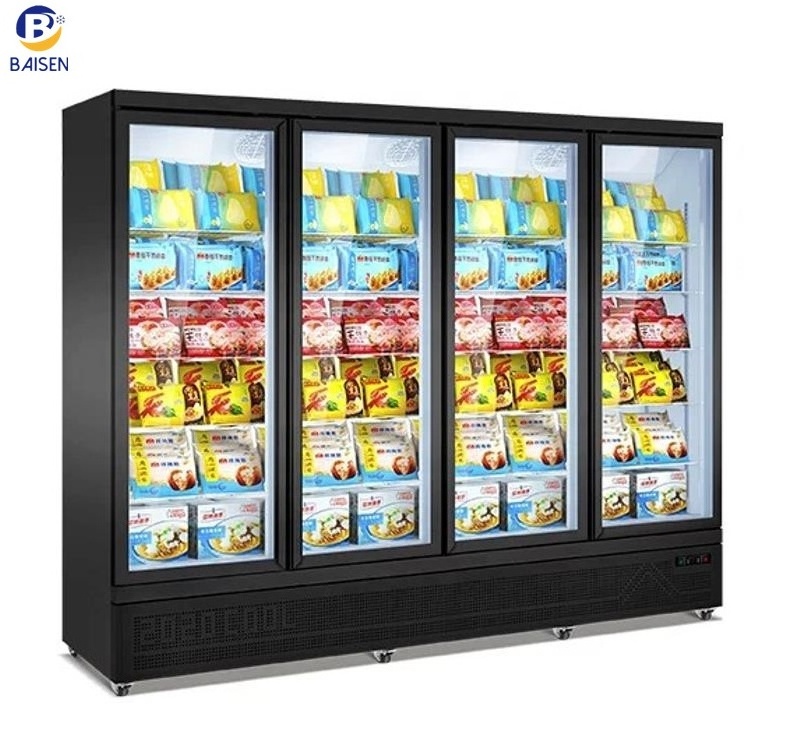 4 Glass door upright display freezer Supermarket vertical deep freezer Sliding door upright freezer